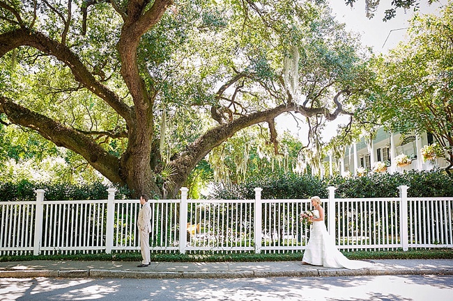 Bride and white fence and tree